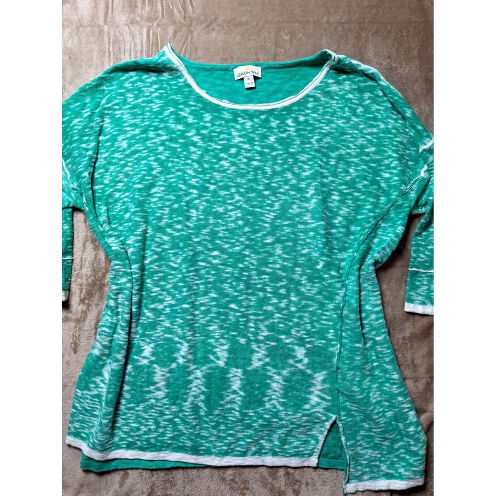 Lemon Way Green  Linen Blend Knit Top Women XL Natural Fibers Summer Beach‎ Boho